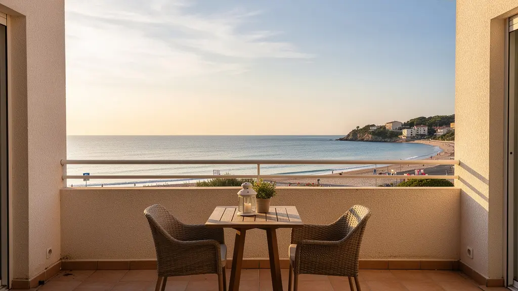 Terrasse d'appartement de location saisonnière avec vue sur la Méditerranée